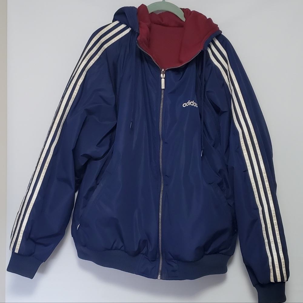 ADIDAS Vintage Reversible jacket red blue leaf logo hoodie full zip 2XL